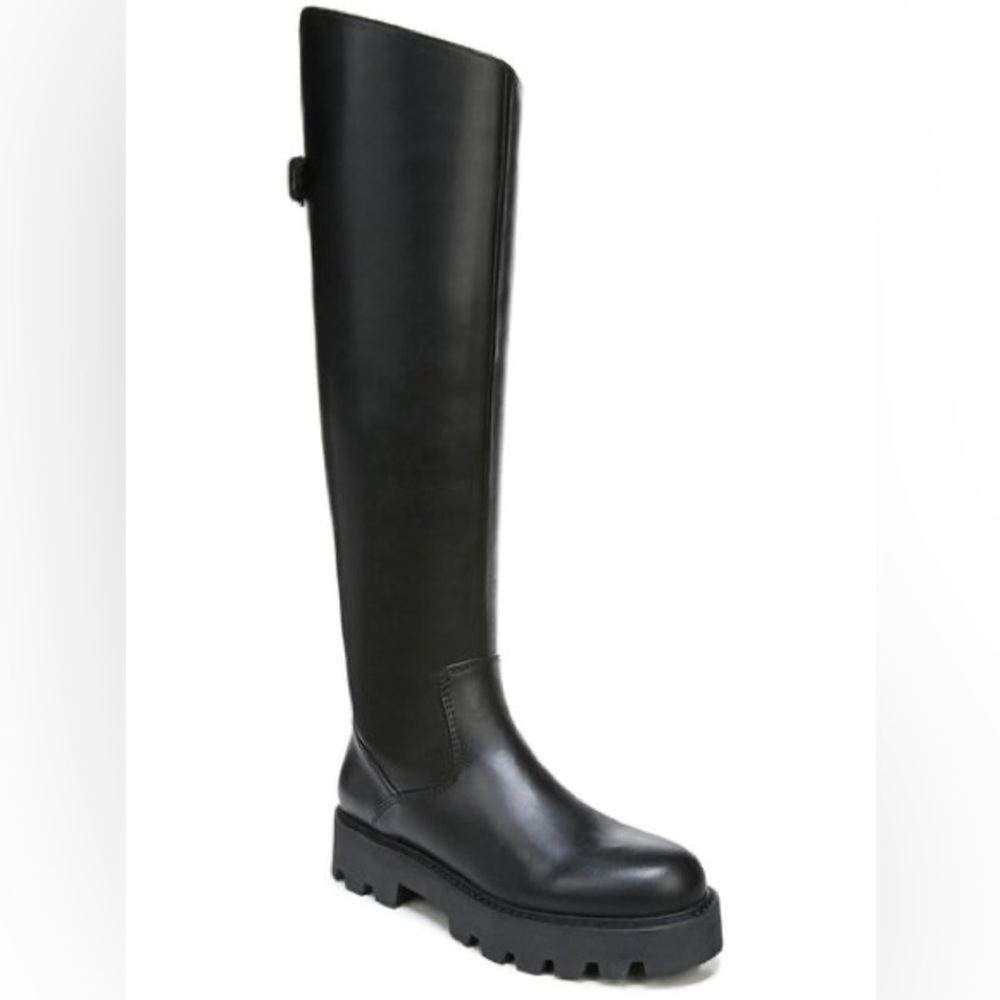 Franco Sarto Balin Womens Leather Wide Calf Lug Sole Over-The-Knee Boots Black